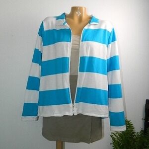 NYL New York Laundry Zip Jacket Womens XL Blue White Striped Athleisure Collared